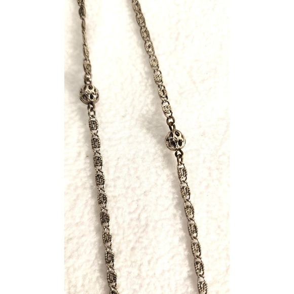 Vintage Signed Freirich Flapper Style Silver Tone Necklace 60 Inch Long - Picture 7 of 7